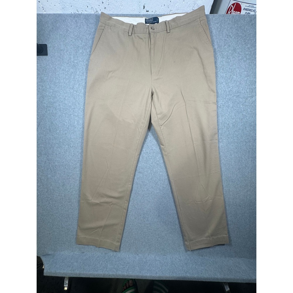 Polo Ralph Lauren Classic Chino Mens 38x32 Tan Khaki Cotton Flat Front Pants‎